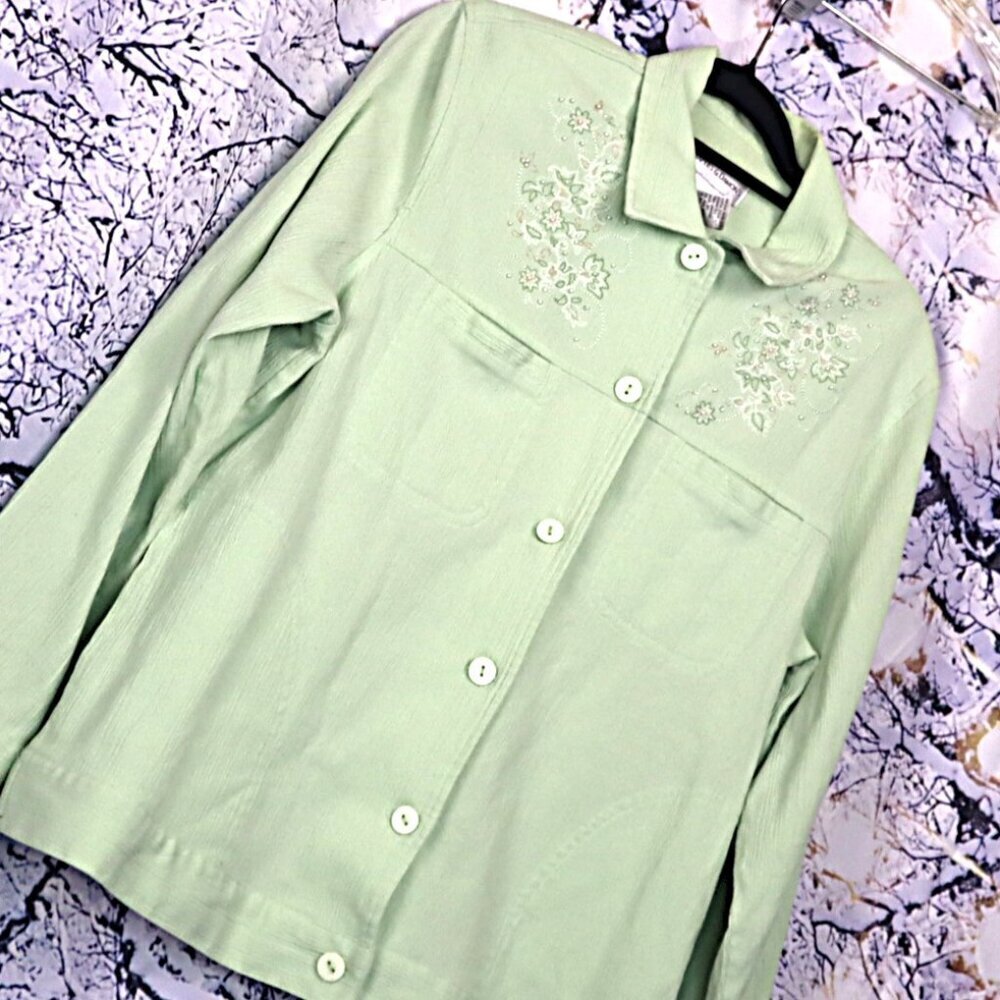 GREEN FLORAL SHACKET L Draper's & Damon's Spring Pastel Light Teachercore Office